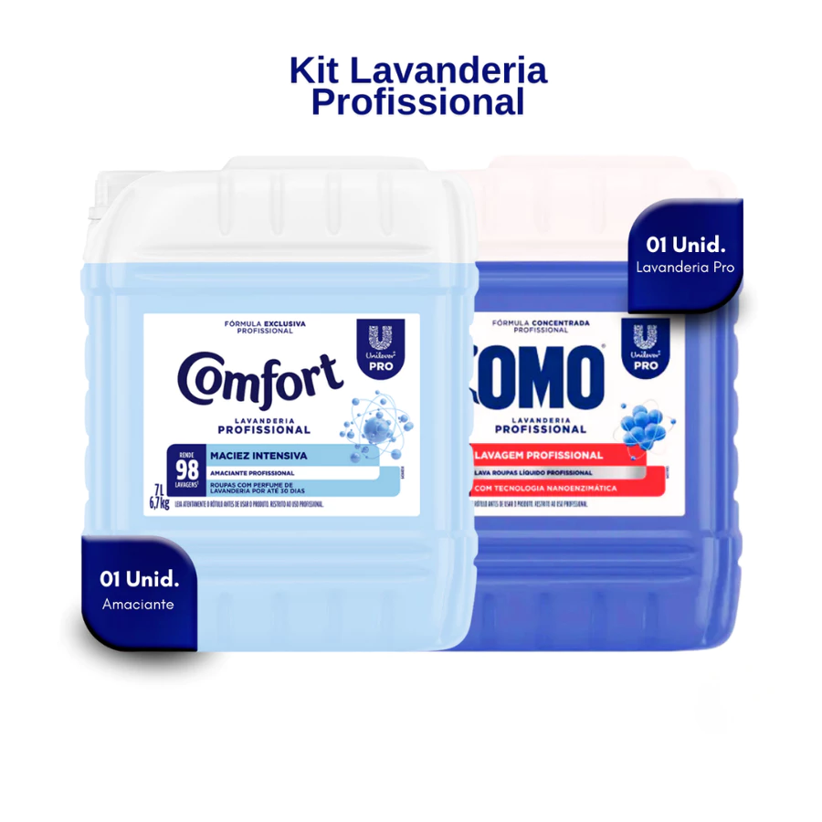 Kit Lava Roupas Lavanderia Pro Omo 7L + Amaciante Comfort 7L